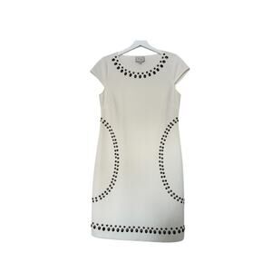 Beige by Eci Off White Cap Sleeve Dress with Bronze Beads Gemstones Size 10